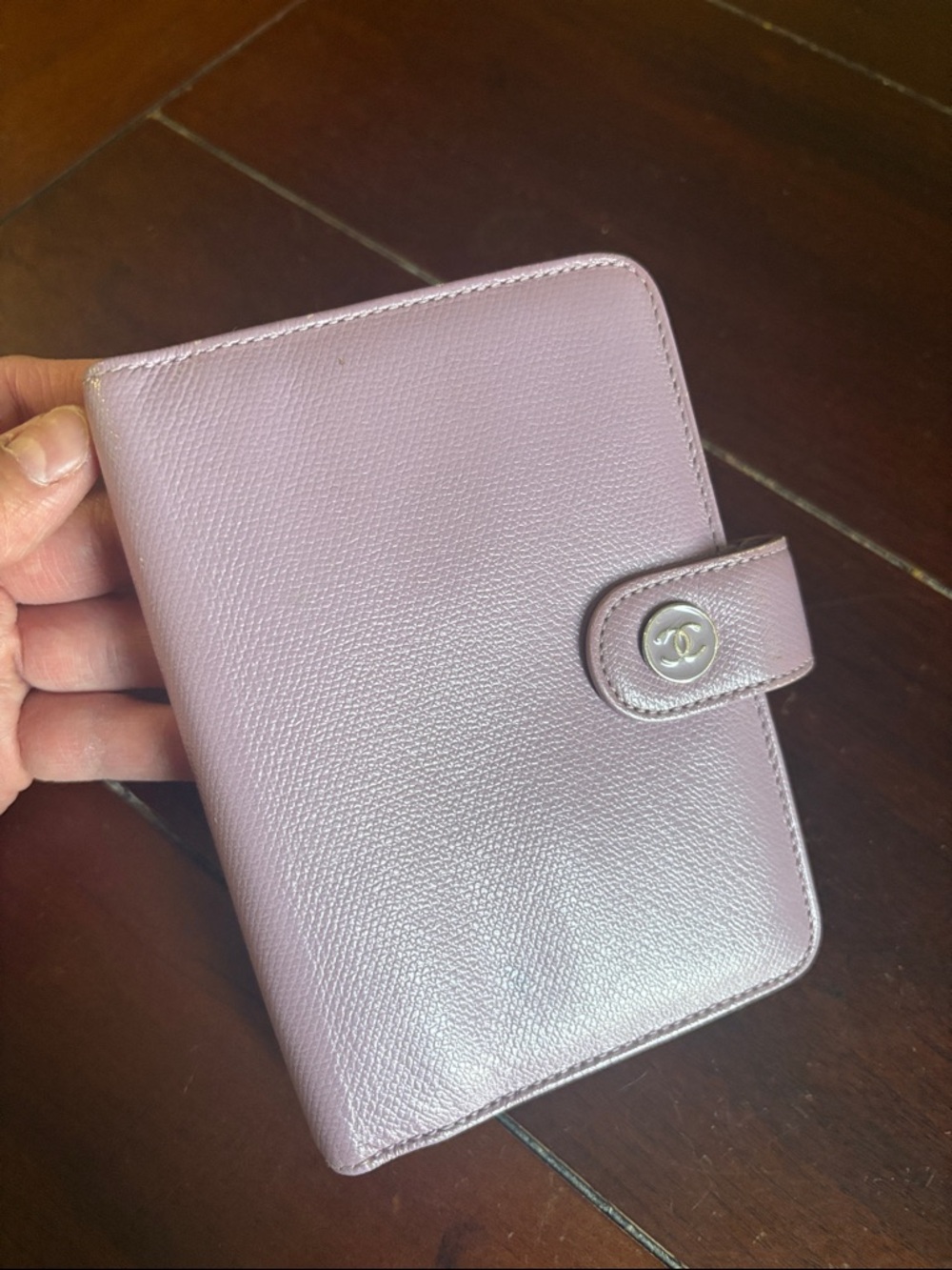 CHANEL Lavender Leather Agenda wallet w CC enamel Button serial sticker intact